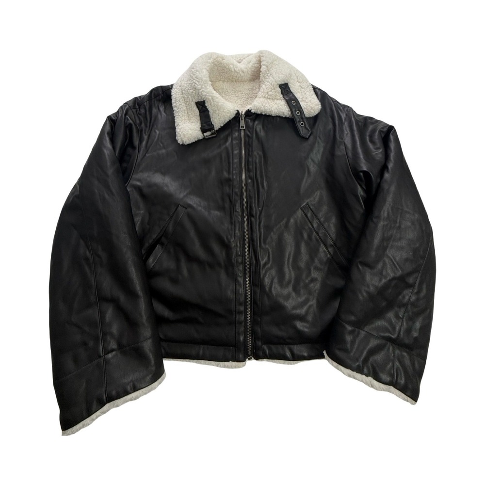 Levis Aviator Reversible Jacket Women S Black Faux Leather Sherpa Lined Bomber